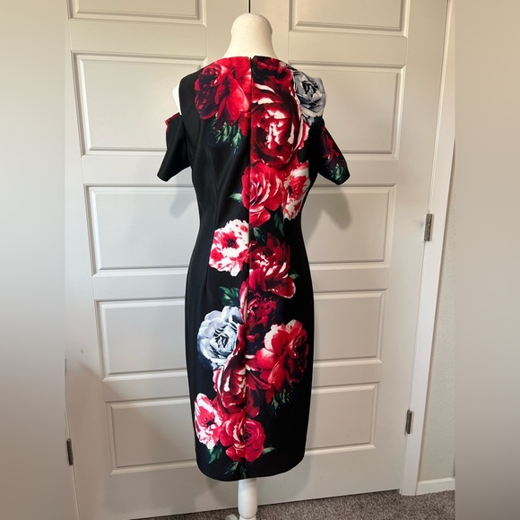Enfocus Studio 8 Rose Floral Black Cold Shoulder Midi Dress - Picture 4 of 7
